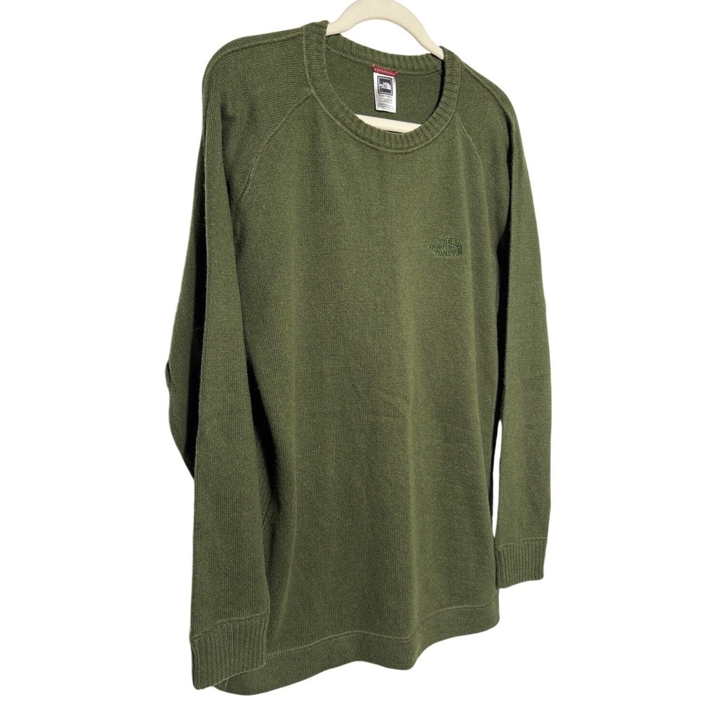 The North Face Mens Olive Green Knit Sweater Crew Neck Long Sleeve Logo Size XL